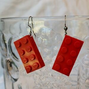 Lego Red 4 x 2 Thick Brick Earrings  2"